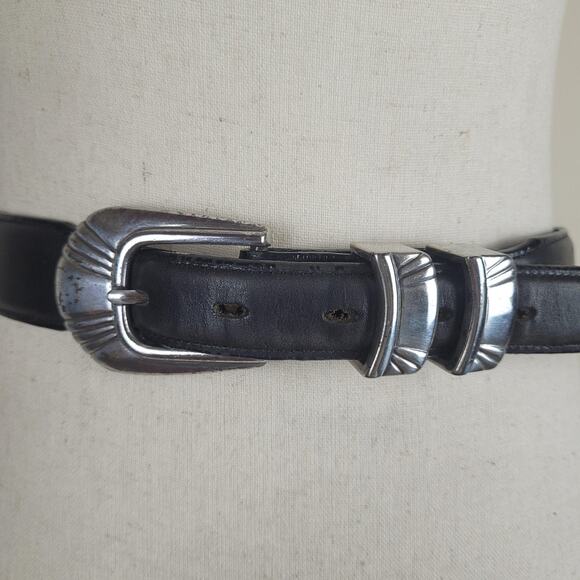 Vintage Nadim Belt 38 Black Leather Western Boho Cowgirl Festival 90s Patina USA main image 4
